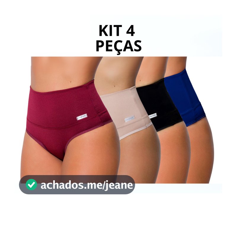 Kit 4 Calcinhas Cinta Modeladora Pós Parto Cós Alto Redutora De Medidas Seca Barriga Compreensão