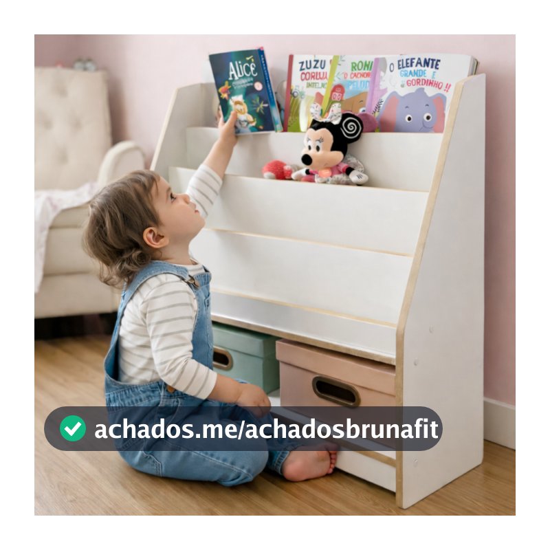 Estante Infantil Montessori Porta Livros Branca em MDF – Revisteiro Organizador Dumbo