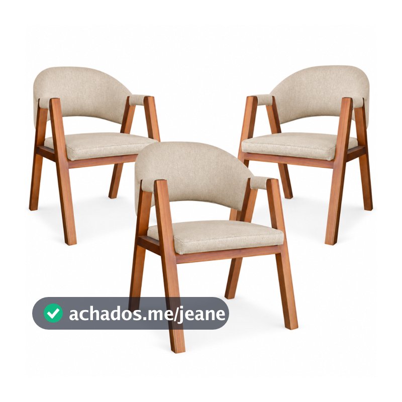 Kit 3 Cadeiras Madrid Para Sala de Jantar Madeira Maciça Luxo Linho e Courissimo