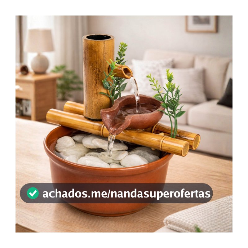 Fonte 2 quedas Decorativa De Mesa Agua Cascata de Bambu 19cm