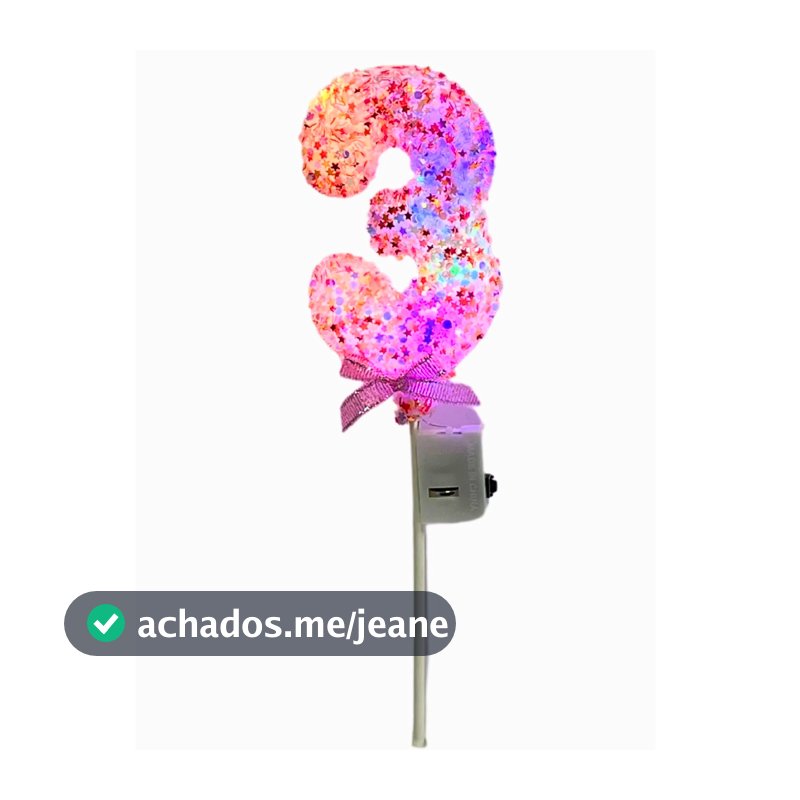 Vela de Aniversário Iluminada com Glitter Número Eletrônico Led Multi Cor Piscando Festa