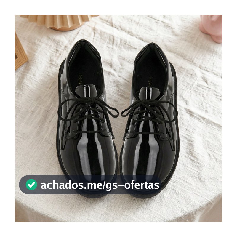 Sapato Feminino Oxford Tradicional Preto Confortável com Cadarço Clássico Ref: 501