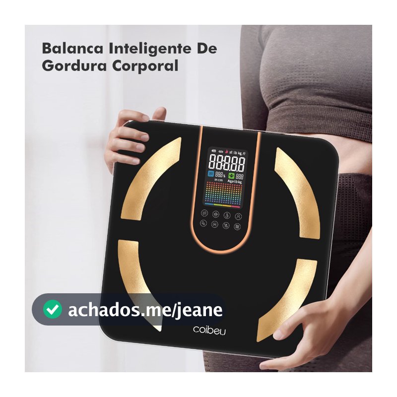 COIBEU Balança de gordura corporal com tela LED preta e software de análise profissional