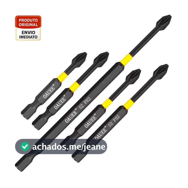 Kit 5 Bits Ponteiras Phillips PH2 Magnéticas de Impacto Aço Reforçado 50 a 150mm