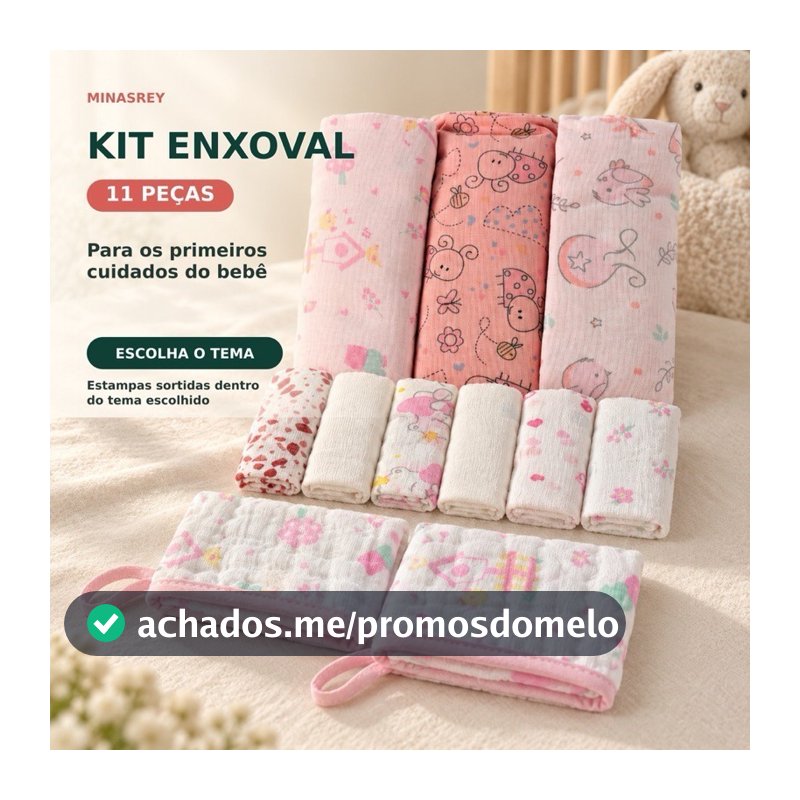 Kit Enxoval Bebê 11 Peças Cueiro Flanelado Babete Paninho de Boca 100% Algodão Recém Nascido Maternidade Menino Menina
