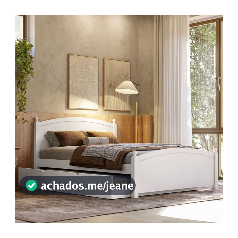 Cama Casal de Madeira Com Cama Auxiliar Solteiro Woodstore