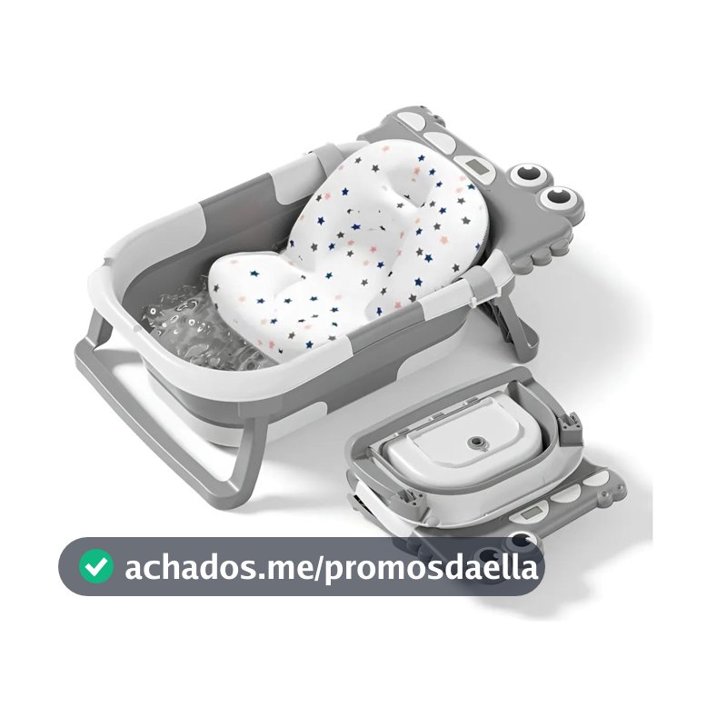 Banheira Bebê Jacaré Dobrável Portátil Com Termômetro Compacta Segura Divertida Temática Infantil