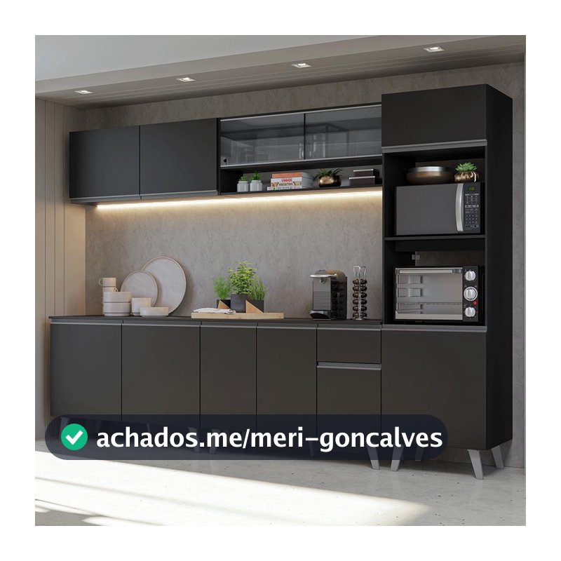 Armário de Cozinha Completa 300 cm Preto Nice Madesa 01