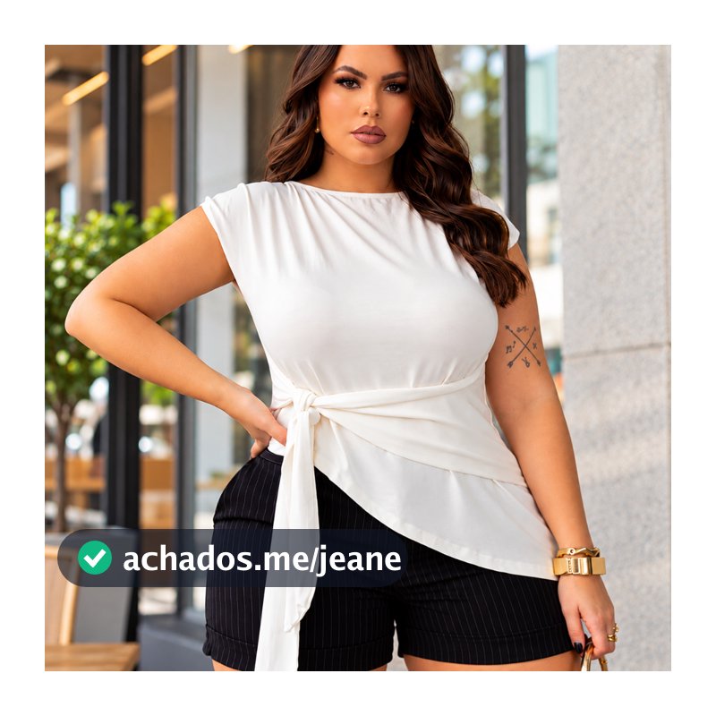 Blusa Feminina Plus Size Elegante com Amarração Lateral Laço na Cintura Barra Assimétrica Manga Curta Moda Verão 2026