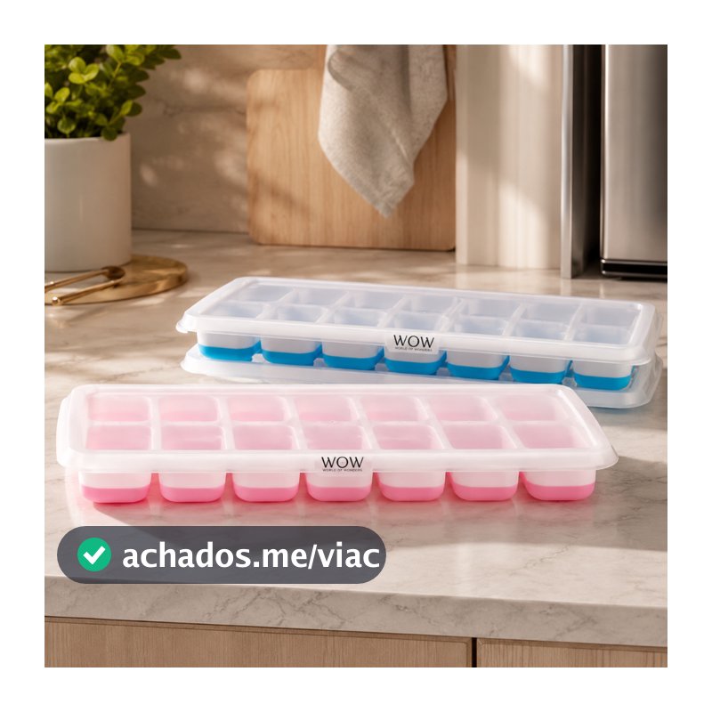 Kit 4 Forma De Gelo Fundo Silicone 14 Cubos Tampa Rígida