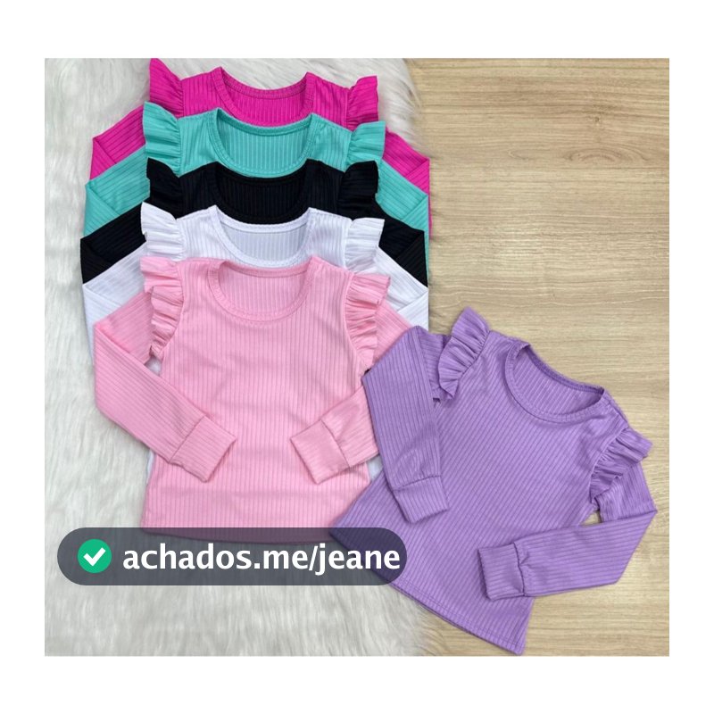 KIT 3 Blusas infantil menina manga longa manga comprida  com babado CORES SORTIDAS