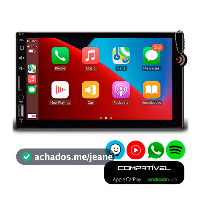 Central Multimidia Auto CarPlay Android Auto 7" Polegadas USB Espelhamento Apps Entrada Câmera Ré