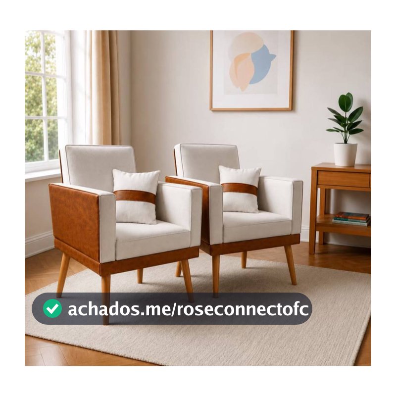 Kit 2 Poltronas para Sala Lis Almofada Corino Peroba e Suede