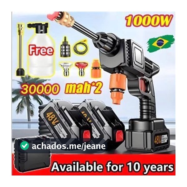 Lavadora de Alta Pressão Sem Fio Portátil Recarregável Carros e Jardins Pistola Lavajato Residêncial Bivolt