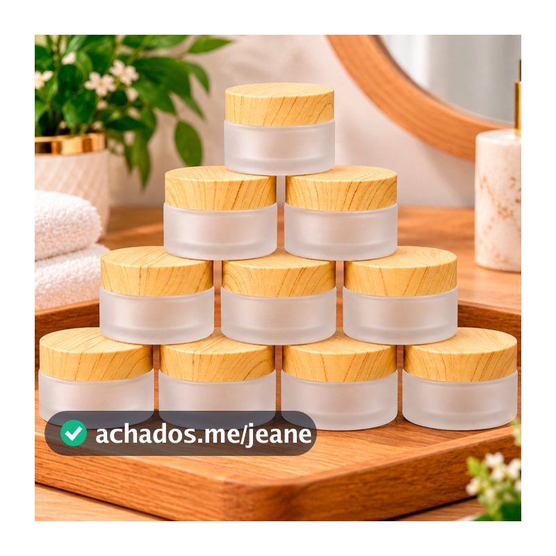 Kit Mini Potes Vidro Tampa Efeito Bambu Frascos Cosmético Creme Vela Aromática Lembrancinha 30g