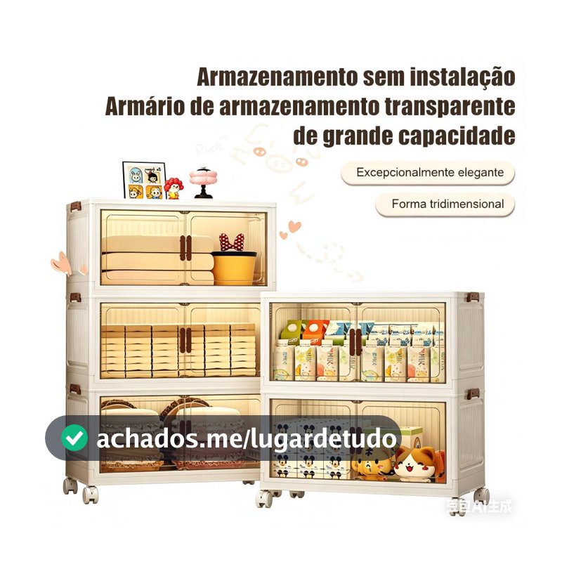 Armário Caixa Organizadora Dobrável com Rodinhas Empilhável Transparente USK 50cm 2/3/4/5 Andares Multi