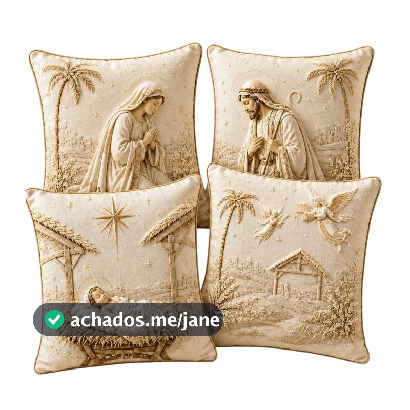 Capa de Almofadas 1 e 4 Decorativas 45x45 Estampas Natalinas estampa premium 2026 SAGRADA FAMILIA 2026 MF
