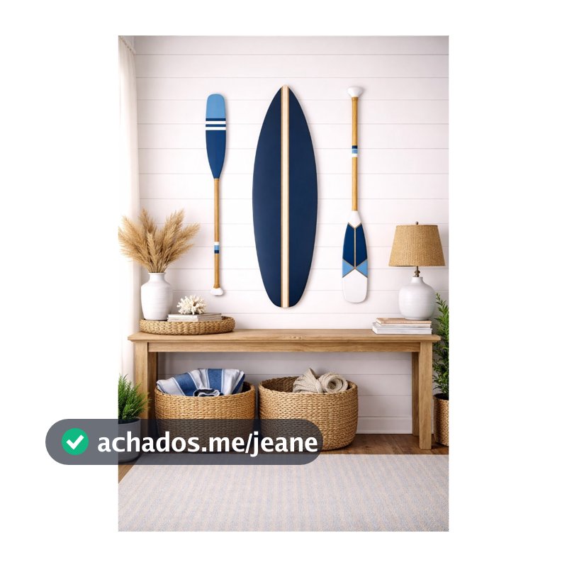 Kit 1 Prancha + 2 Remos 130cm Azul Decoração Em Madeira