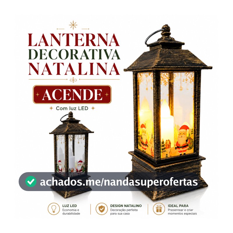 Lanterna Natalina Decorativa LED Papai Noel 13cm Enfeite de Natal Vintage para Árvore Mesa e Decoração