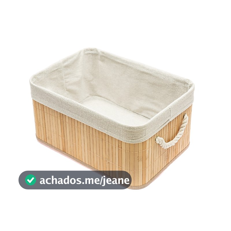 Cesto Organizador Retangular Bambu Natural Tecido Linho e Corda Organização Casa