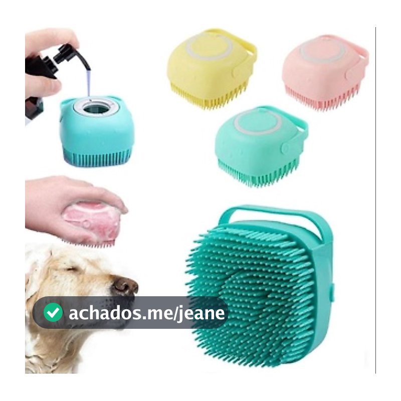 Escova Massageadora com Dispenser de Shampoo – Banho Fácil e Relaxante para Cachorros e Gatos