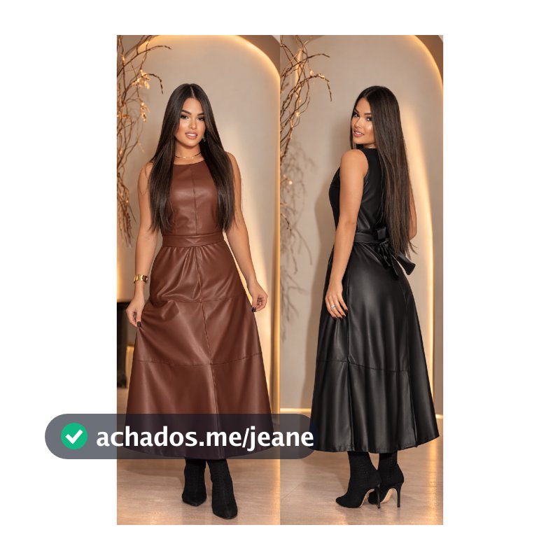 Vestido Midi Couro Sintético com Cinto Ajustável e Zíper Invisível Elegante Feminino