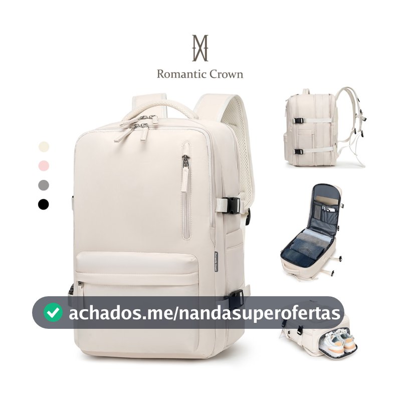 ROMANTIC CROWN Mochila Viagem Feminina Masculina Multifuncional Reforçada Impermeável Expansível, Notebook Antifurto USB