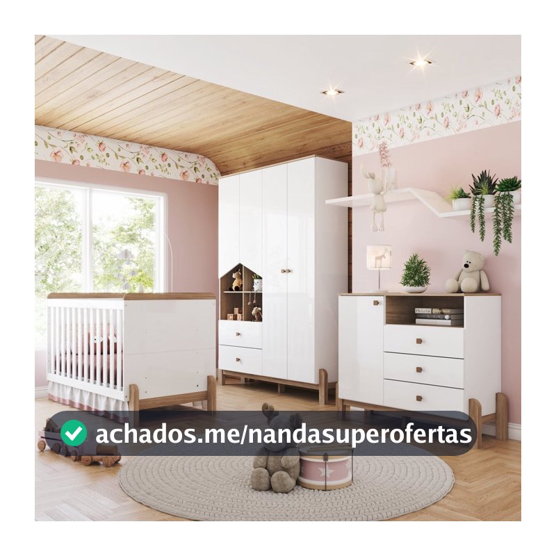 Conjunto Quarto de Bebê Completo Berço 2 em 1, Guarda-roupa e Cômoda Yuri Espresso Móveis