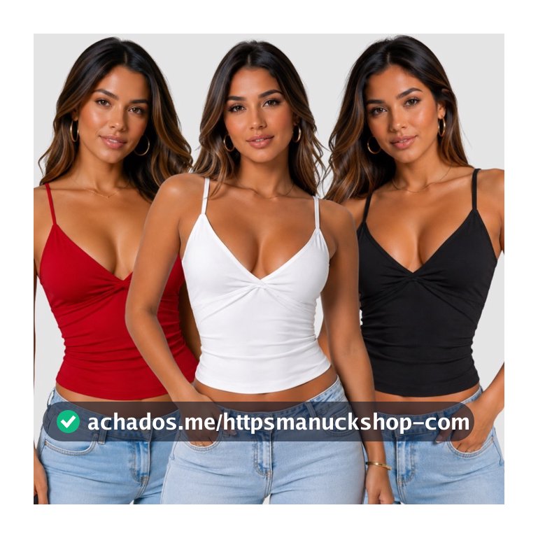 Blusa Feminina Com DECOTE V Efeito Silicone Moda Verão Tendência Unidade Kit 2 e KIT 3