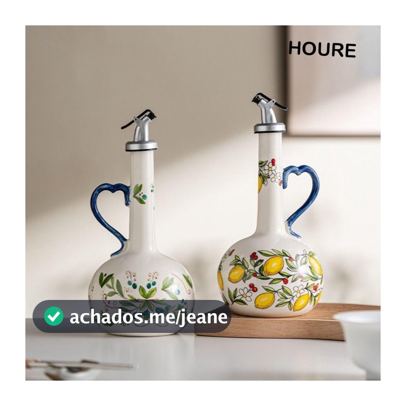 Distribuidor De Azeite HOURE , Recipiente De Óleo Cerâmico Pintado À Mão Com Padrão De Limão , Prova De Vazamentos