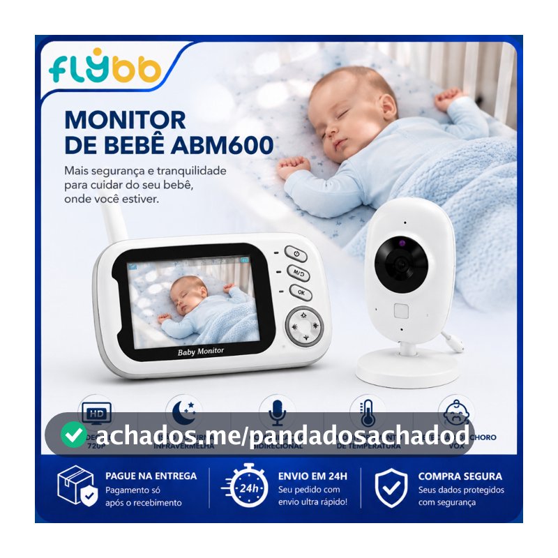 Babá Eletrônica Bebê com Monitor e Câmera | Monitor Infantil Digital Tela 3,5" IPS | Visão Noturna Áudio Bidirecional