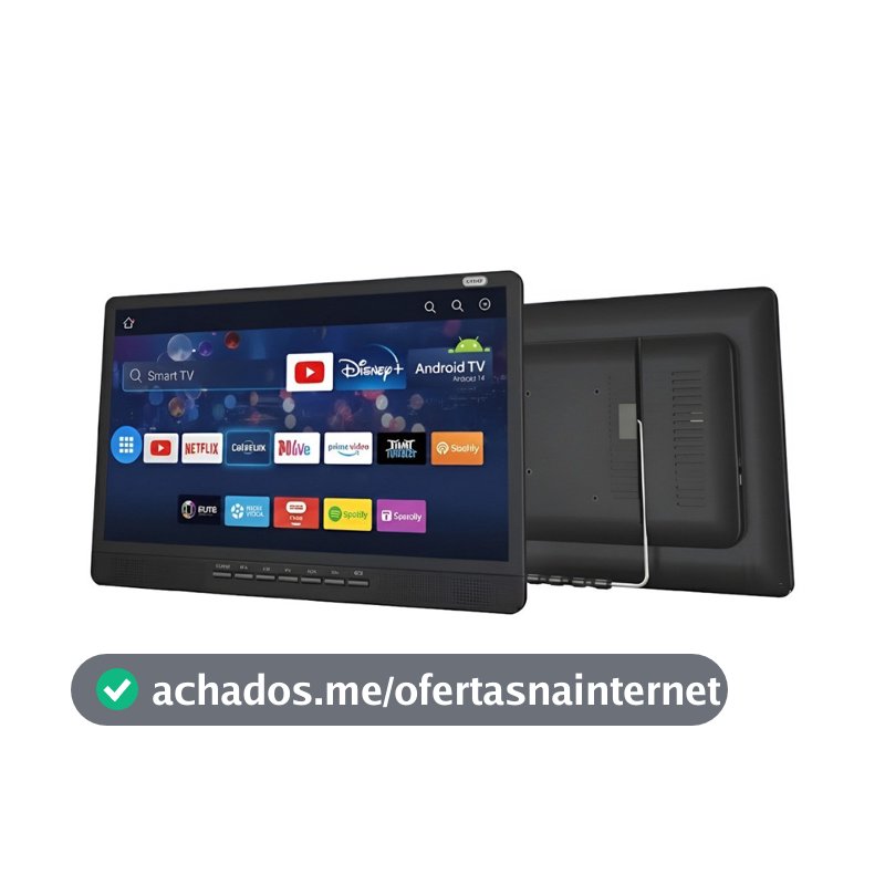 Tv Portátil Android 14 Digital 17,3 ou 19 Polegadas Led Hd Usb Hdmi Sd Monitor Bateria Interna 12v/24v ou 127v/220v