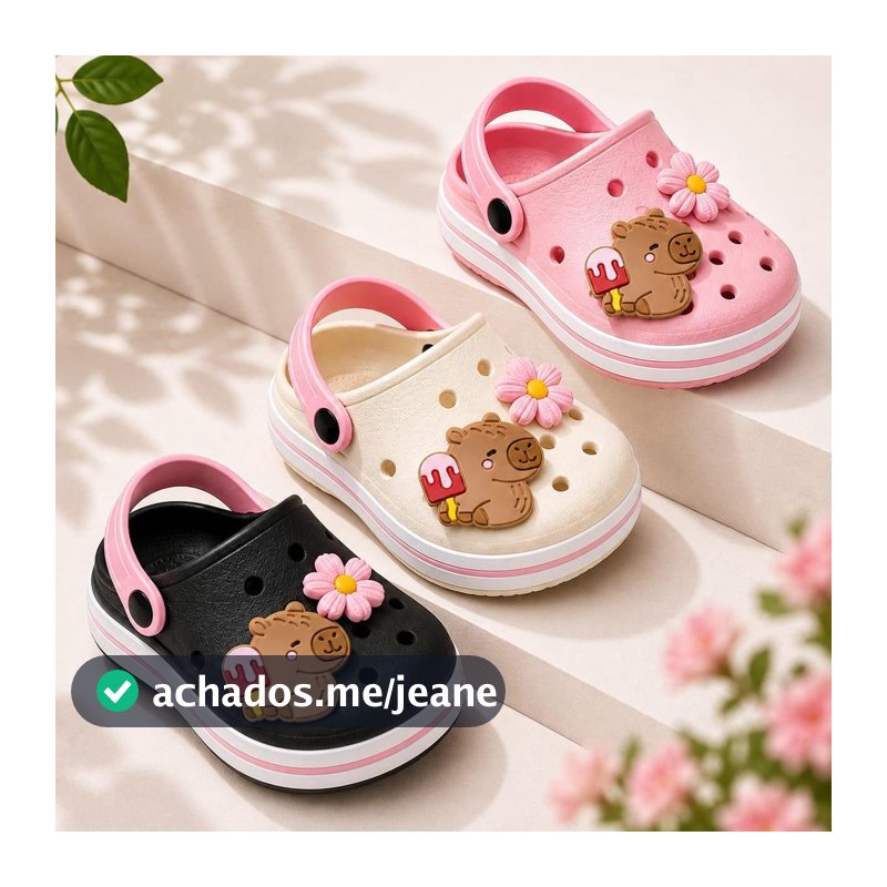 Babuche Infantil Menina Capivara Flor Sandália Antiderrapante Confortável Resistente Fachetado