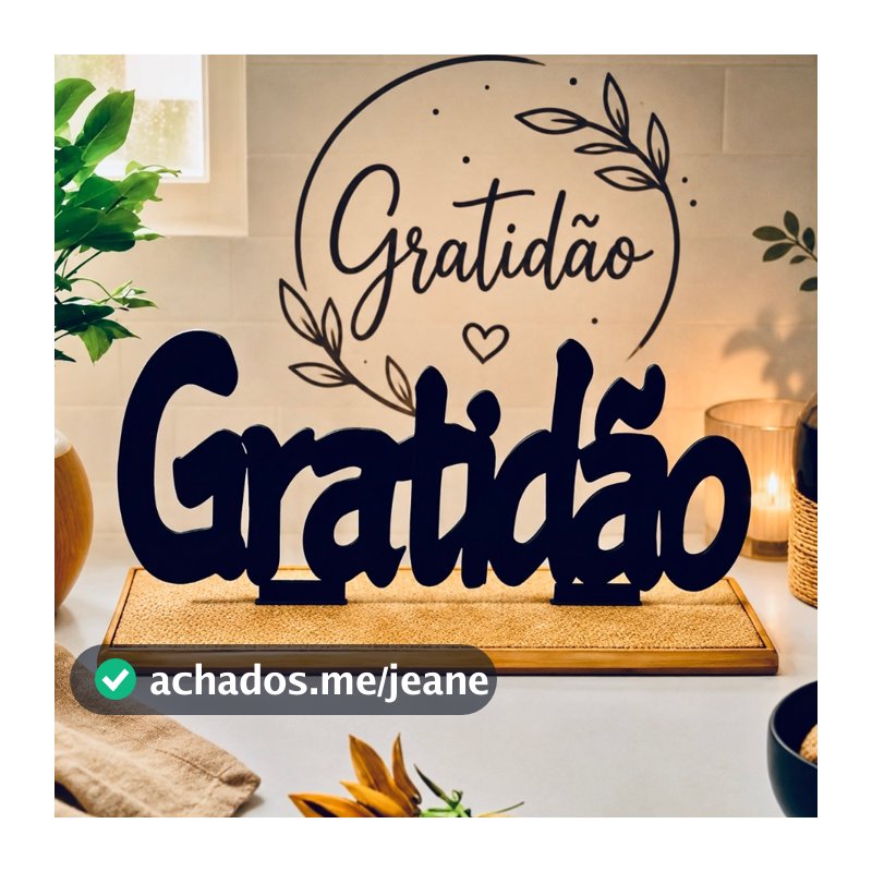Palavra de Mesa Gratidão com base em MDF Preto