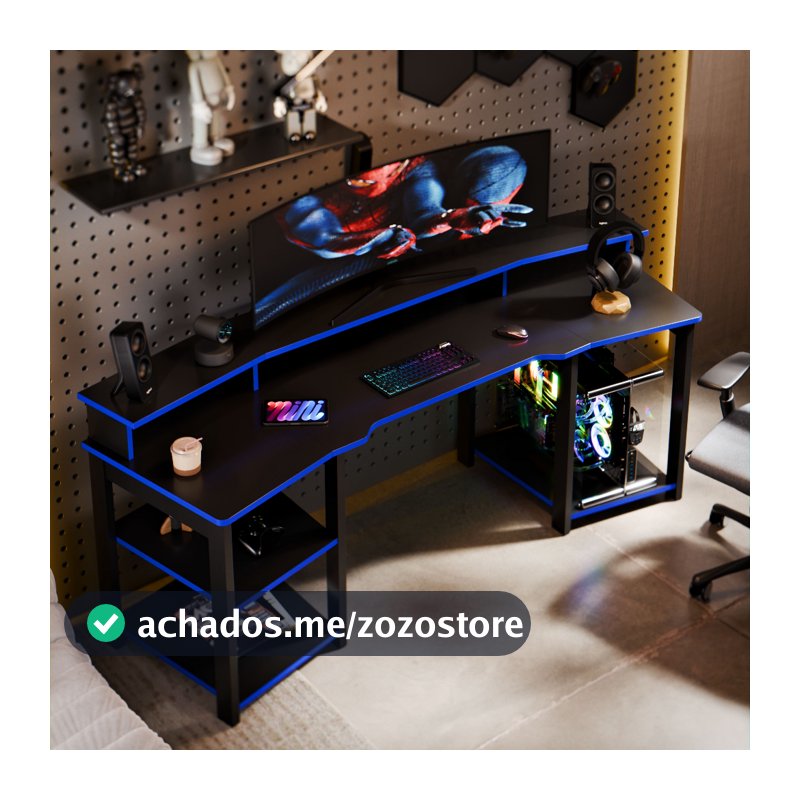Mesa Gamer Escrivaninha Oslo Para Setup Gamer Com Prateleiras E Suporte Para Monitor Design Moderno