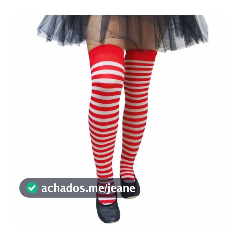 Meia 7/8 Listrada Vermelha e Branca Fantasia Halloween Cosplay Natalina