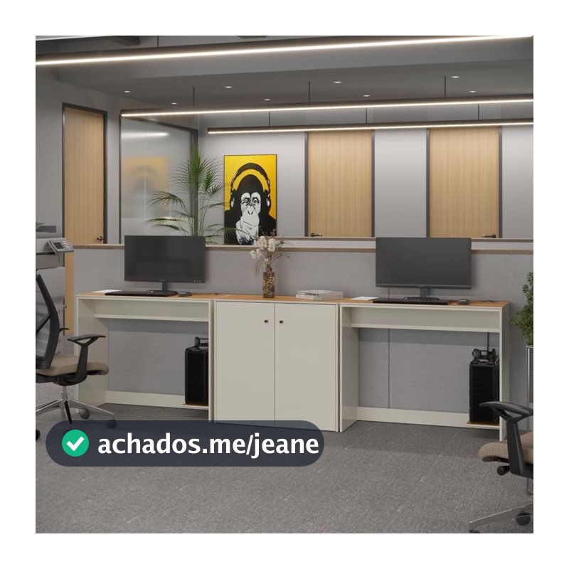 Conjunto de Escritório 3 Peças Smart Office 2 Mesas e 1 Aparador Buffet