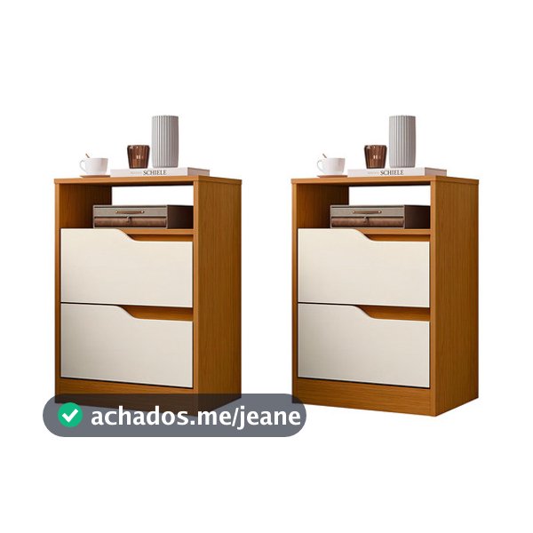 Kit 2 Mesas De Cabeceira Sole 2 Gavetas Flex - Albatroz Cor Cinamomo/off White Fosco