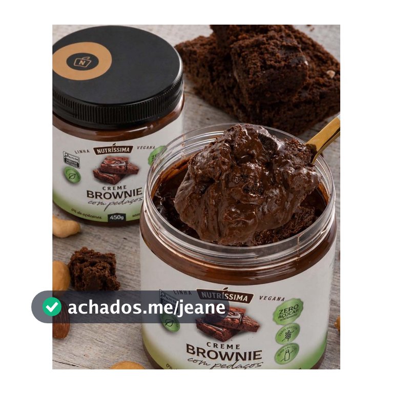 Creme Brownie com chocolate sem açúcar, sem leite, zero lactose 450g - Nutríssima com pedaços - PRODUTO VEGANO