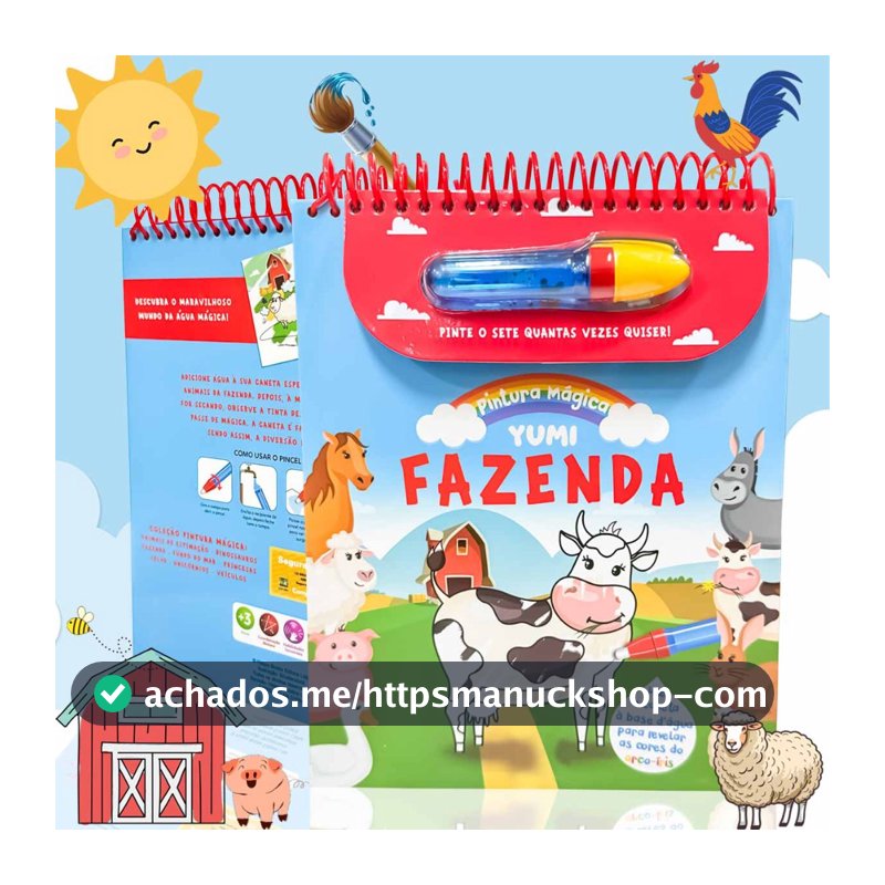 Livro Infantil Pinte Com Água Animais da Fazenda | Acompanha Pincel Para Crianças - Capa Dura Espiral