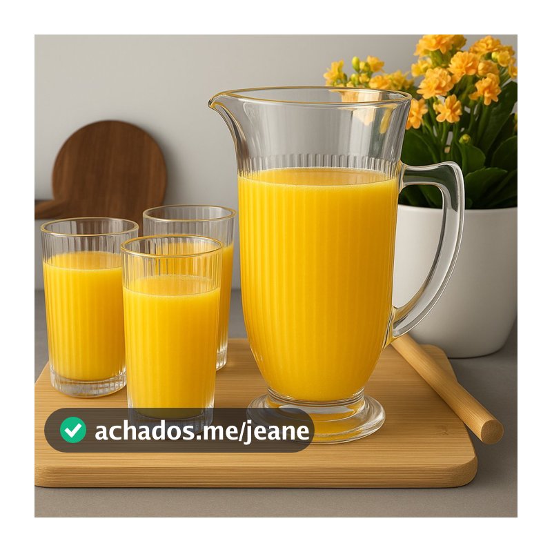 Conjunto 6 Copos e Jarra de Vidro Canelado Hauskraft Linha Lila