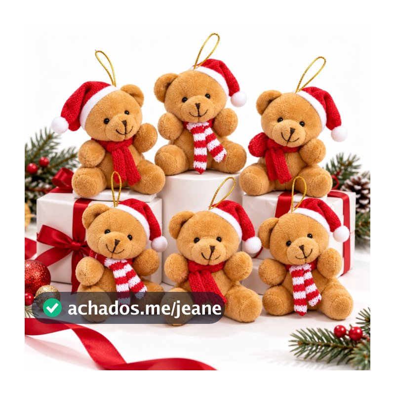 Kit Ursinho De Pelúcia Papai Noel Natalino Decoração Enfeite Árvore De Natal