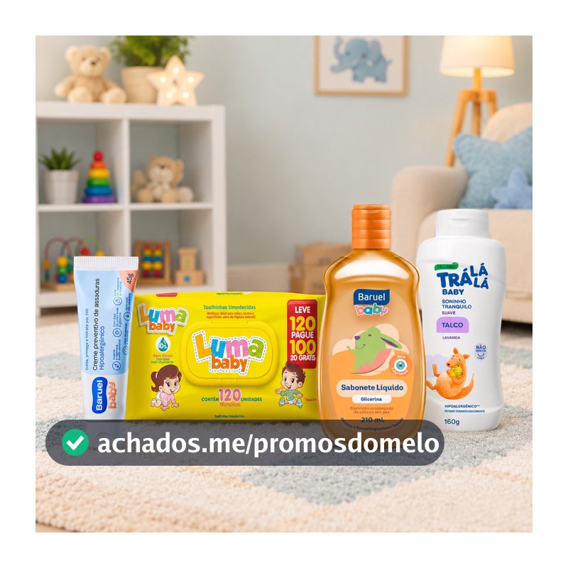 Kit Higiene Infantil para Bebês com Sabonete, Talco, Pomada e Lenço Umedecido