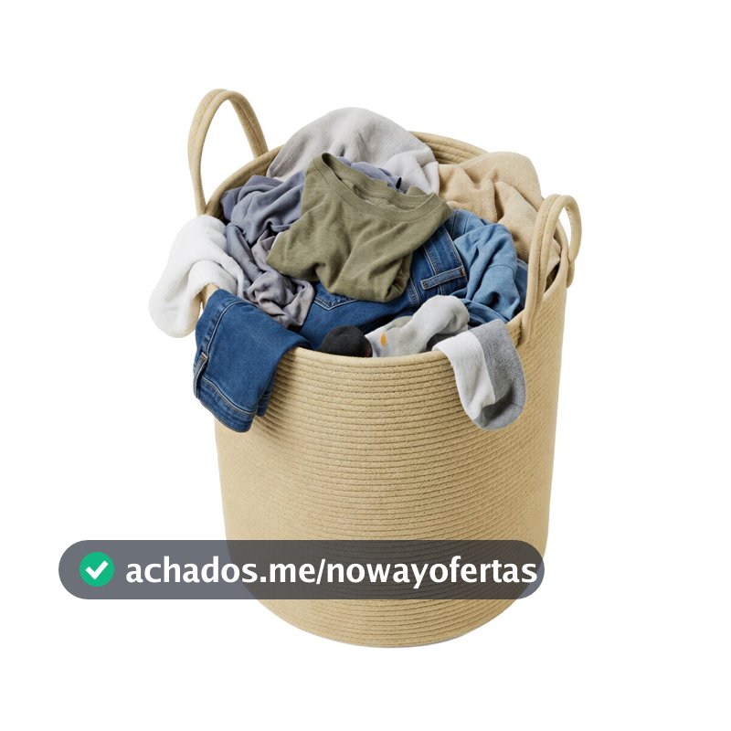 SONGMICS Cesto organizador de roupas de algodão com alças, cesto de brinquedos para crianças, 60L, branco e marrom