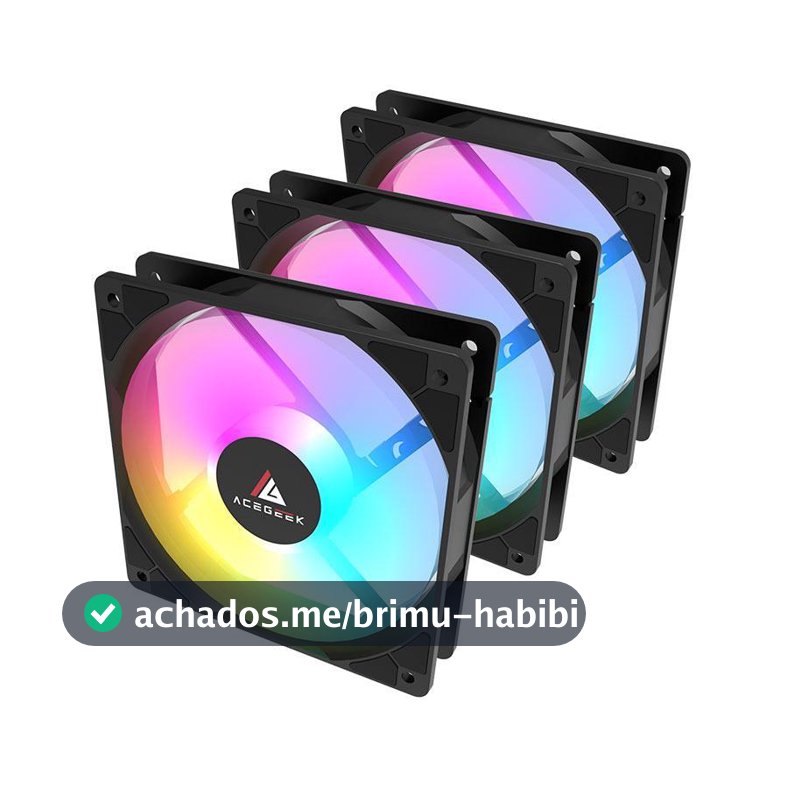 Kit Ventoinhas Acegeek RW12 3x1, Rainbow, 3x120mm, Preto, AG-RW12-3X1-BK