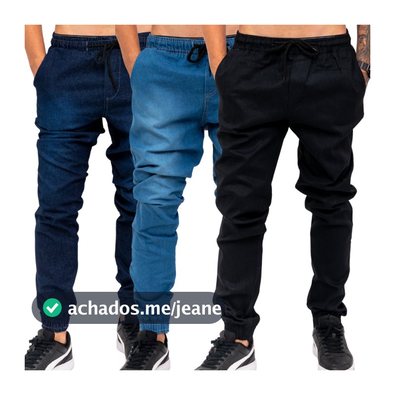 Kit 3 Calças Jogger Masculina Jeans e Sarja C/ Punho Lycra