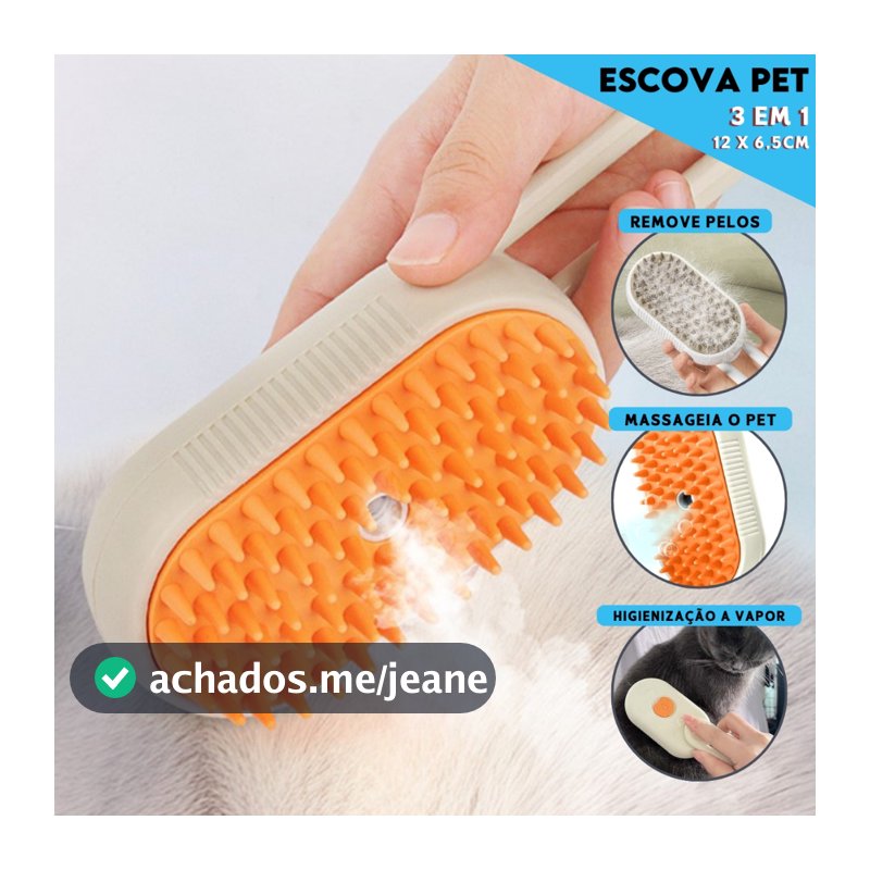 Escova A Vapor Pet 3 Em 1 Para Cães Gatos Escova Elétrica De Pêlos Massageia e Limpa Facilmente - MN