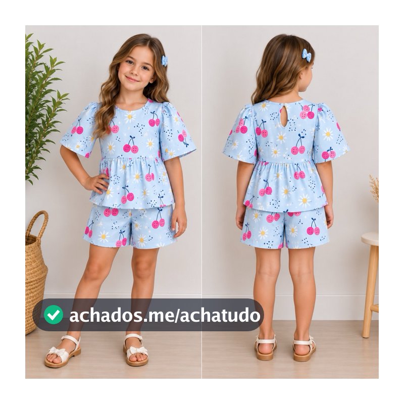 Conjunto Infantil Menina Short mais Blusa Estampado Tecido Leve e Confortável.