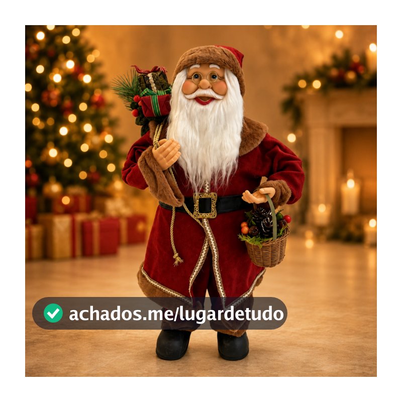 Papai Noel Com Cesta de Frutas 30cm- 45cm -60cm e 80cm Decoração Natal