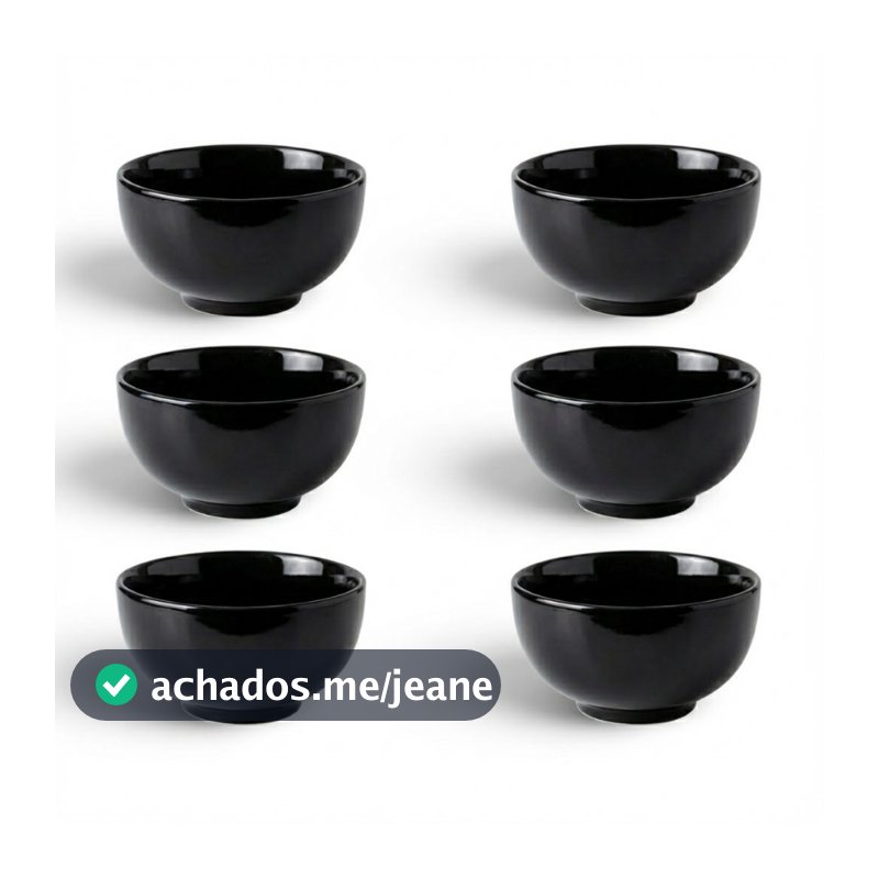 Kit 6 Cumbuca Tigela Porcelana Preta 440ml Petiscos Sorvete Sopas & Caldos
